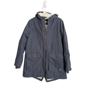 Dickies Jacket Mens Gray Sherpa Lined Flex Work Field Coat Canvas Hooded Medium